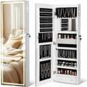 LED Mirror Jewelry Cabinet with Bluetooth Speaker ，Door/Wall Mounted,Equipped with Three Color Light Strips,Full-Length Illuminated Mirror,Jewelry Storage Function