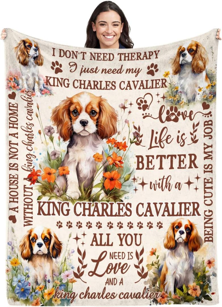 King Charles Cavalier Blanket for Dog Owners,50 * 60in King Charles Cavalier Throw Blanket for Women Girls