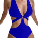 Lilosy Sexy Metal O Ring Linked Cutout Low Cut One Piece Swimsuit High Leg Brazilian Bathing Suit (Medium)