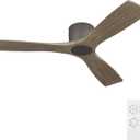 WINGBO 48 Inch Flush Mount DC Ceiling Fan without Lights, 3 Carved Wood Blades, 6-Speed Noiseless Reversible DC Motor, Hugger Ceiling Fan No Lights in Graphite Finish with Gray Blades, ETL Listed