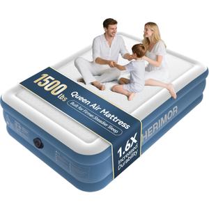 CHERIMOR Queen Air Mattress with Built-in Pump, 1500 lbs Heavy Duty Support, Firm Support Inflatable Mattress, 16" Raised Blow Up Bed, Fast 3 Minute Inflation, Portable Airbed for Home Guests Camping