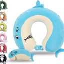 Sexysamba Cartoon Headrest & Neck Pillow for Kids Boys & Girls, Teens, Travel Accessories for Airplane, Car, Recline, Memory Foam Cute Travel Pillow with Sleep Eye Mask - Shark