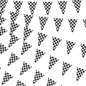 2 x 100Ft Black and White Checkered Flag Banner, Racing Pennant Banner, Race Car Birthday Party Decorations Supplies