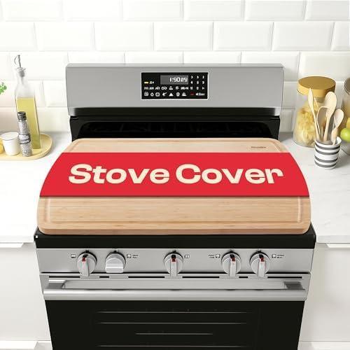 Riveira 30 x 22 Bamboo Natural Stove Top Covers for Electric Stove & Gas Stove Top Covers for Gas Burners – Large Gas Stove Cover with Handle & Juice Groove – Rustic Stove Covers for Gas Stove Top