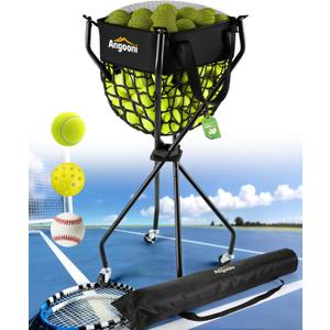 Angooni Upgraded Tennis Ball Hopper for 150 Balls, Tennis Cart with Wheels & Storage Bag, Lightweight Foldable Pickleball Cart, Ideal Gift for Training, Teaching & Family Play