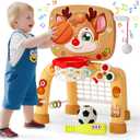 Toddler Basketball Hoop & Soccer Goal Baseball Play Activity Center,Toys for 1 2 3 Year Old Boys Girls,Montessori Sports Toys with Sound Music Christmas Birthday Gifts for Baby Kids 12 Months+