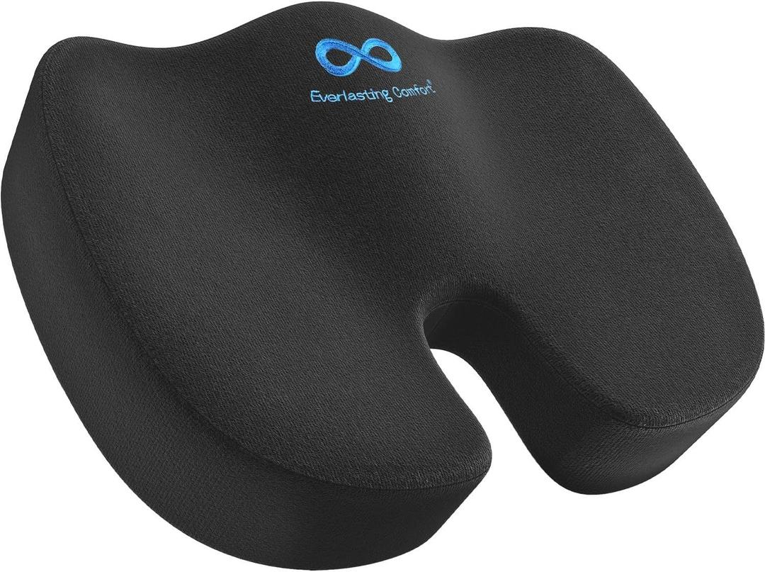 Everlasting Comfort Doctor Recommended Memory Foam Seat Cushion for Office Chairs & Car Seat - Ergonomic Office Desk Accessories for Tailbone Pain Relief, Sciatica & Back Support (Black Executive)