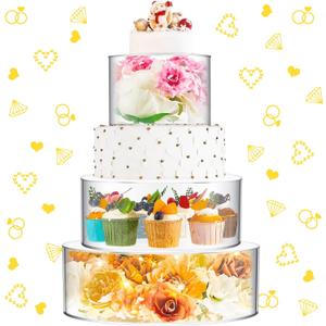 Sintuff 3 Pcs Acrylic Cake Stand with LED Lights 12, 14, 16 Clear Fillable Cake Riser Round 3 Tier Case Box for Wedding Birthday Holiday Party Food Display, 3 Sizes