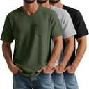 August Alley 3 Pack Men's T Shirts with Pockets Waffle Knit Casual Textured Short Sleeve Tees V Neck Basic Solid Tops, Medium