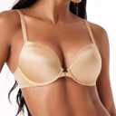 Deyllo Women's Push Up Bra Deep V Underwire Bra Full Coverage Lightly Padded Bras (32C, Nude)