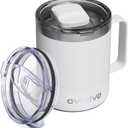 12oz Insulated Coffee Mug with Lid  Includes Two Lids, Stainless Steel Coffee Travel Mug with Handle, Double Wall Vacuum Insulated Camping Mug for Home, Office & Outdoor, White