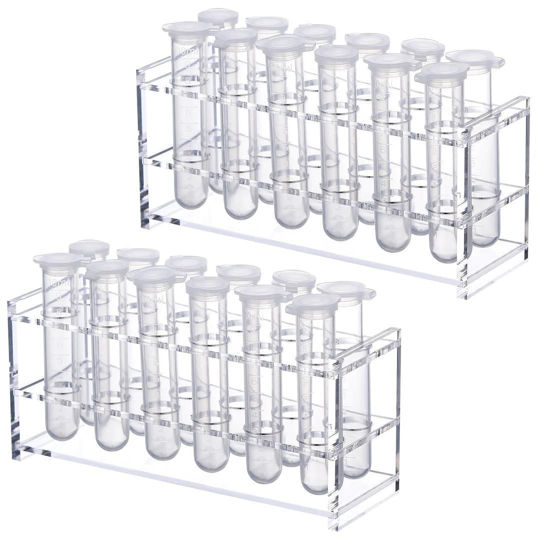 Cinnvoice 2 Pcs Acrylic Test Tube Holder Test Tube Rack 12 Sockets 18.7 mm Lab Vial Stand Clear for 15-18ml Centrifuge Tubes Syringe Holder, Not Include Tubes