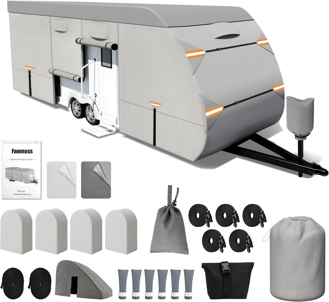 RV Cover, Camper Cover 24-27ft Vehicles, Motorhome and Travel Trailer Protection with Roof Cover, Heavy-Duty 8-Layer Waterproof Rip Resistant Anti-UV
