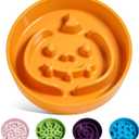LE TAUCI Ceramic Slow Feeder Dog Bowl for Small Medium Dogs & Puppy, 1.5 Cup Puzzle Food Dish to Slow Down Eating, Pumpkin Orange