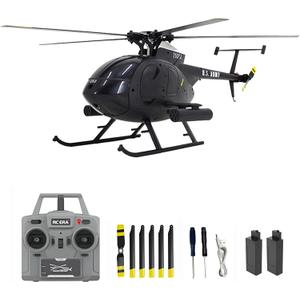 Remote Control Helicopter, C189 MD500 RC Helicopter Model, 1/28 Scale 4CH Single-Rotor Helicopters with 6-Axis Gyro and Brushless Motor, 2.4GHz RC Aircraft for Adults, 2 Batteries (Black)