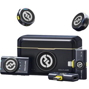 Hollyland Lark M2 Wireless Microphone for iPhone/Camera/Android/PC, 48kHz/24-bit High Fidelity Audio, 300m Range, Noise Cancelling, 40h Use, YouTube, Vlog, Streaming (2TX + 3RX + Charging Case) (Black)