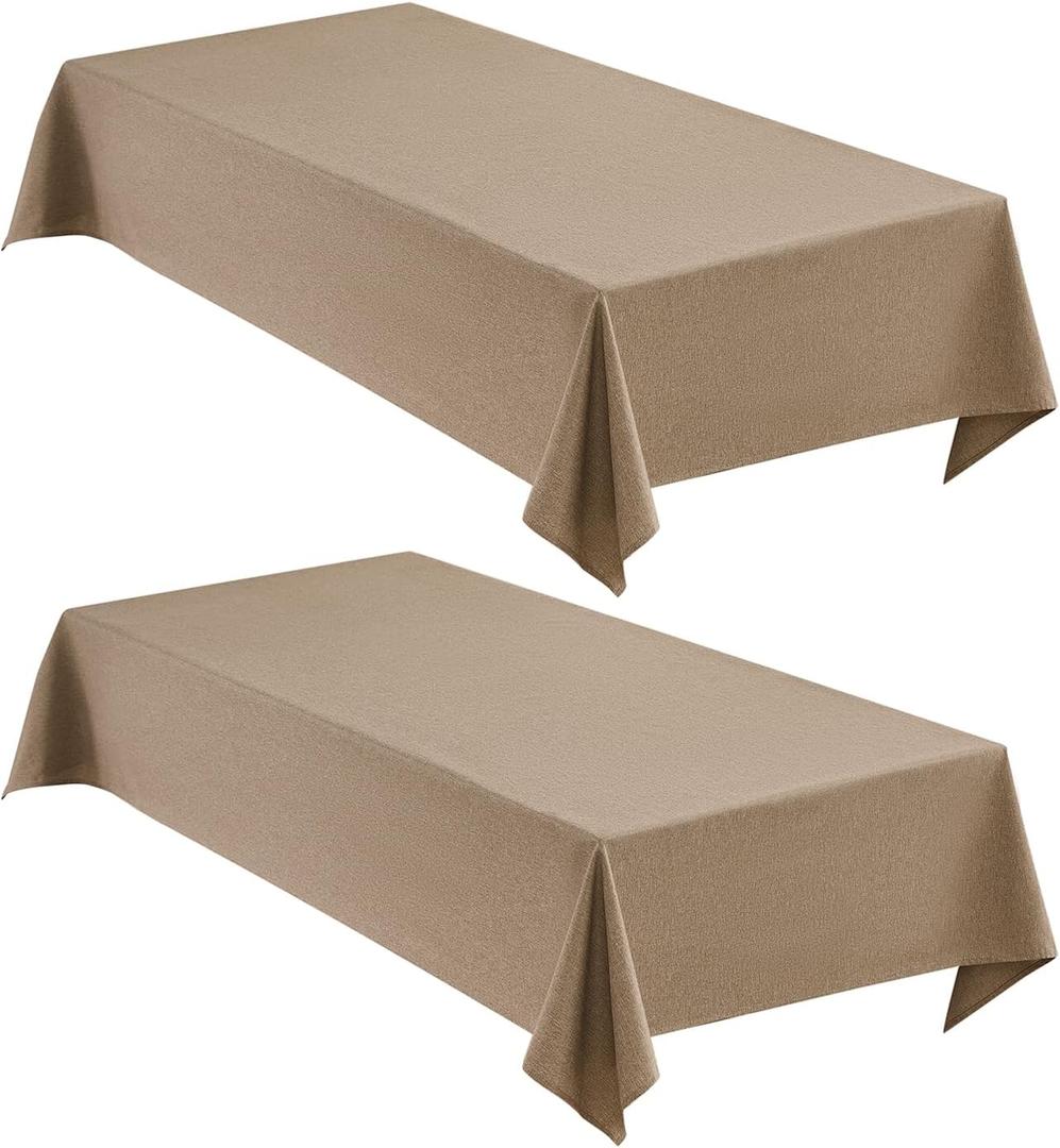 Faux Linen Tablecloths for Rectangle Tables, 2 Pack Burlap Textured Table Cloths Washable Farmhouse Table Cover Water Resistant for Dining, Wedding, Outdoor(Khaki, 60"x84")