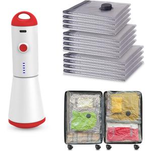 Travel Vacuum Storage Bags with Rechargeable USB Pump, 12 Pack Carry-On Size Compression Packing Bags for Luggage and Suitcase, Space Saver for Clothes and Clothing Travel