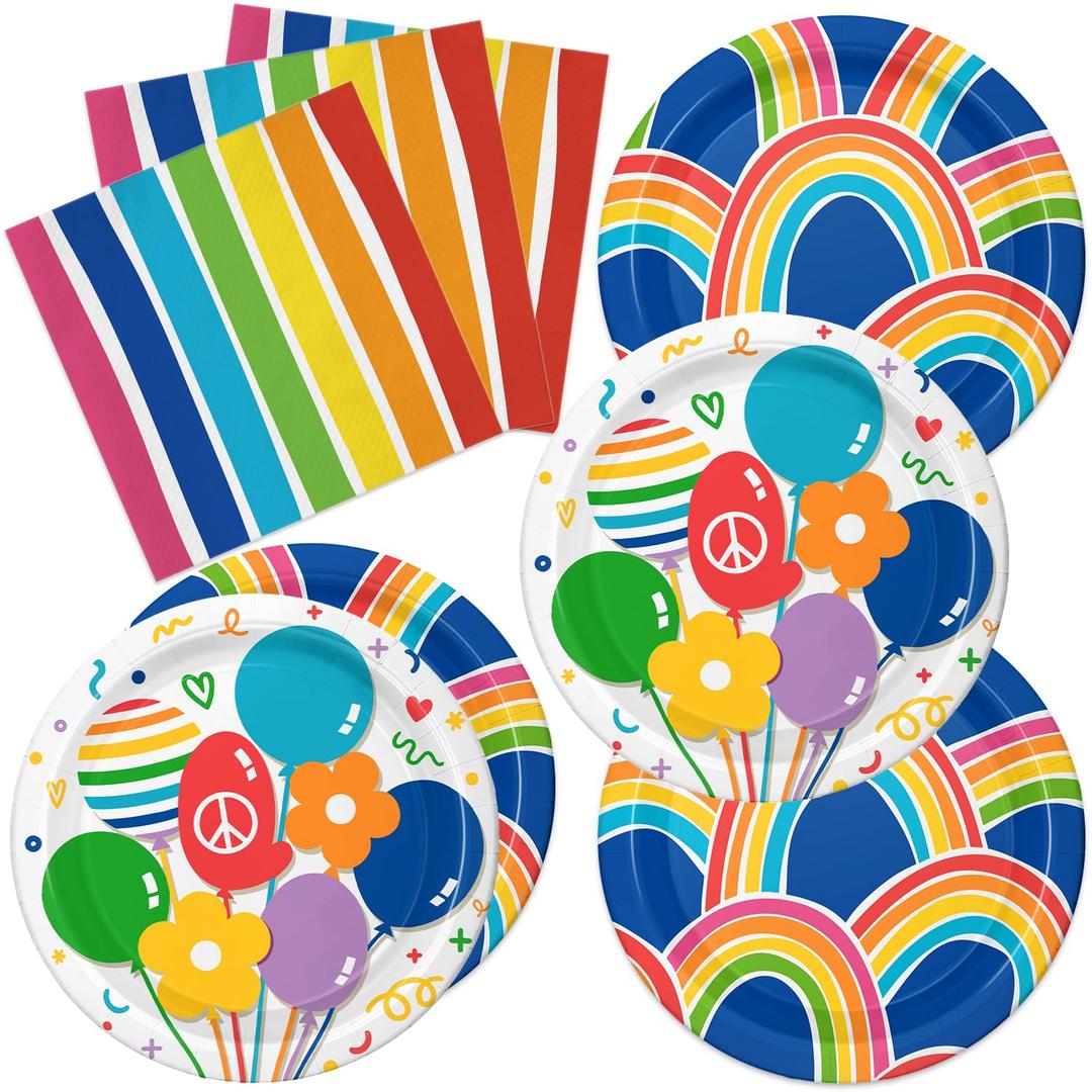 SIGALON 40pcs Rainbow Party Supplie,Rainbow Disposable Tableware,Used for Colorful Party Decoration,Include 20 dinner plates,20 Napkin
