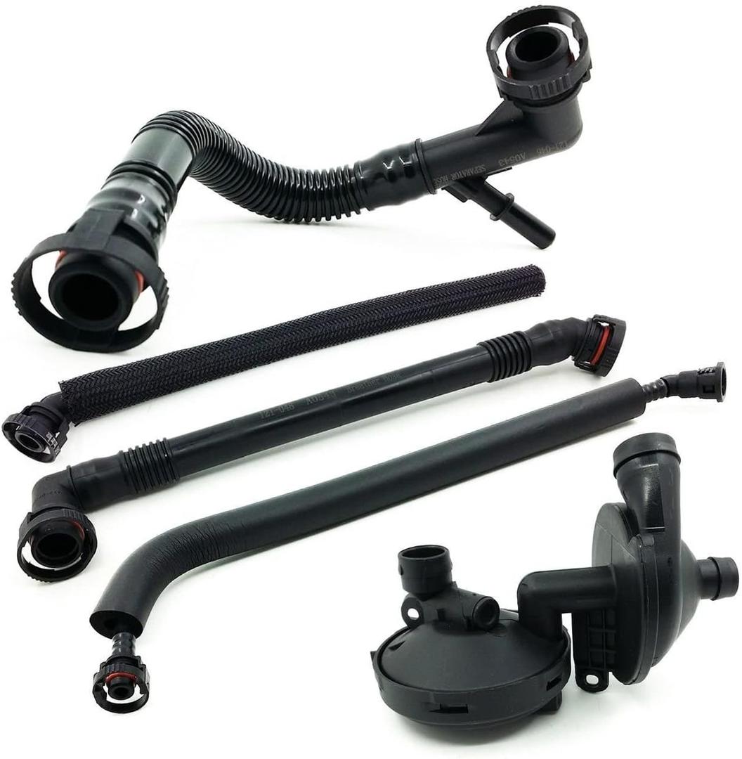 Crankcase Ventilation Valve Oil Separator Hose Compatible with BMW E46 E60 E39 X3 X5 320i, 323i, 325, 325i 328i, 330i, 525i, 528i CCV PCV Valve Ventilation Separator 5 Piece Value Kit 11611432559