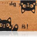 Hi-Bye Cat - 17"x29" - Coir Door Mat with Heavy Duty Backing - Welcome Mats for Entryway, Porch - Anti-Slip PVC & Coconut Fiber Surface - Natural Home Accessories, Minimalist Original Design