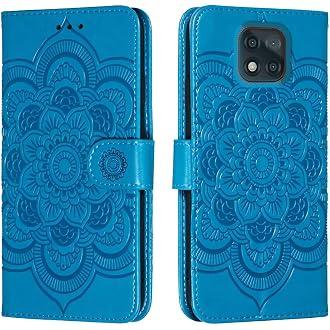 Asuwish Phone Case for Moto G Power 2021 Zipper Wallet Detachable Cell Cover with Tempered Glass Screen Protector Strap Flower Card Holder Slot Motorola GPower 21 5G Version XT2117-4 Women Girls Blue