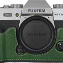 X-T30 III/II Case, Handmade PU Leather Half Camera Case Bag Cover Bottom Opening Version for Fujifilm XT30 X-T30 III/II With Neck Strap Mini Box (Green)