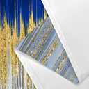 JAWO Abstract Blue Shower Curtain, Gold Blue Boho Ombre Minimalist Chic Art Shower Curtains, Modern Neutral Contemporary Striped Brush Strokes Tan Art Waterproof Bathroom Curtain with 12 Hooks (36"W x 72"L (Pack of 1), Multi5)