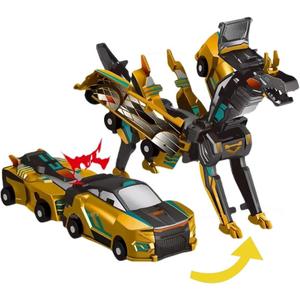 Collision Transforming Dinosaur Car Toy, Magnetic Dinosaur Transformer Car for Boys & Girls Party Favors Birthday Christmas (Gold)