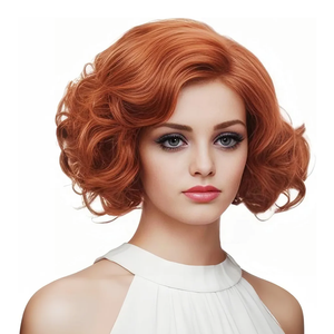 Short Copper Red Wavy Wigs for Women Auburn Curly Natural Synthetic Wig Ginger Middle Part Full Wig for Role Play,Halloween,Daily Use, (5.91 x 3.94 x 1.18 inches)