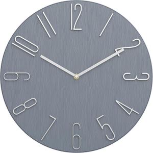 12 Inch Wall Clock Silent Non Ticking, 3D Relief Numbers Modern Style Decor Clock for Living Room Bedroom Kitchen Home Office School (Blue Grey)