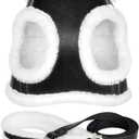 Beirui Leather Small Dog Set, Soft Plush Padded Puppy Harness, Winter Warm, Step In Anti Pull for Small Dogs, Black (M,Fit 16-21 lbs)