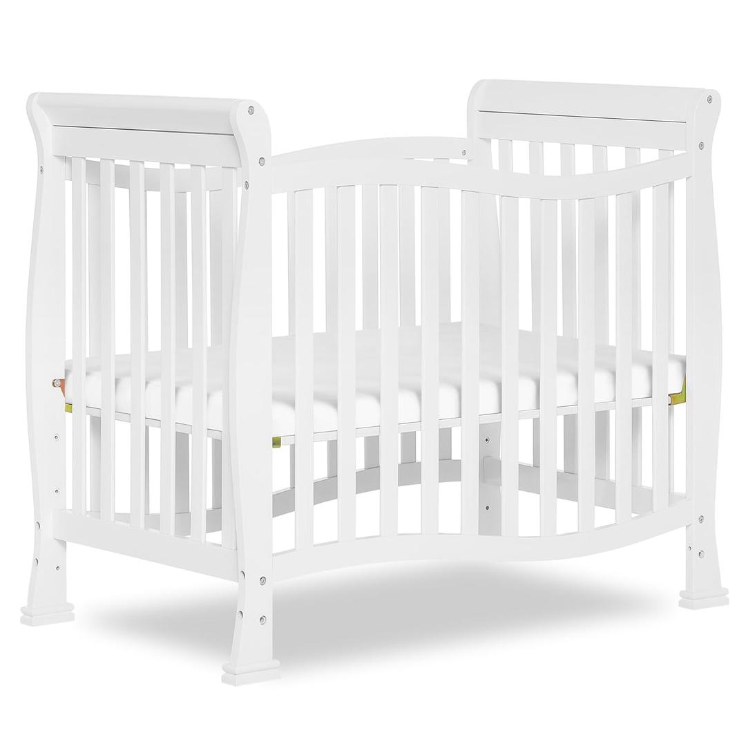 Dream On Me Violet 4-in-1 Convertible Mini Baby Crib in White, Pinewood, 1 Mattress Pad, 3 Mattress Heights, Converts to Mini Day Bed & Twin-Size Bed, GreenGuard Gold & BSA Certified