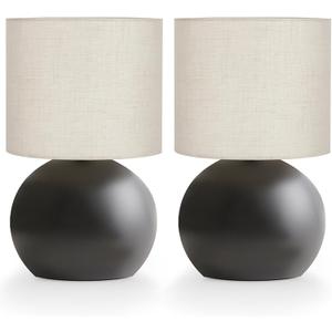 Modern Small Table Lamp Set of 2, Minimalist Nightstand Bedside Lamps with One-Button Inline Switch, 10.4 Inch Desk Light for Bedroom, Living Room,Including Light Bulb Black