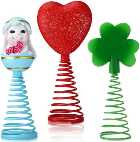 3pcs Valentines Easter St Patrick's Day Easter Mini Tree Topper Glitter Hearts Tree Topper Resin Shamrock Bunny Decorations for Holidays Festival Party Ornament Home Decoration