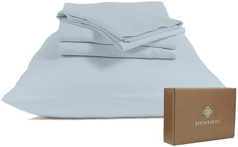 BIOWEAVES 100% Organic Cotton Sheets, 300 Thread Count 4-Piece GOTS Certified Bed Sheet Set Fits Mattress Upto 17" Deep Pocket, Soft & Silky Sateen Weave (King, Shore)
