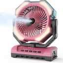 Misting Fan - Pink Portable Rechargeable Fan with 9oz Water Tank, Light, Hook - Versatile, 120H MAX Cooling, Last 5H Mist, 4 Speed, Sleep Mode - Outdoor Fans for Camping, Travel, Patios, Large