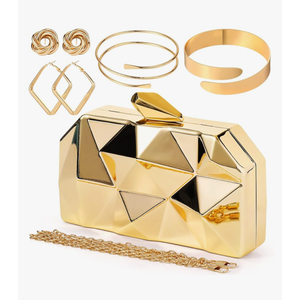 5 Pcs Clutch Purse for Women Evening Prom Purses Metallic Handbag for Wedding Banquet Retro Jewelry Set