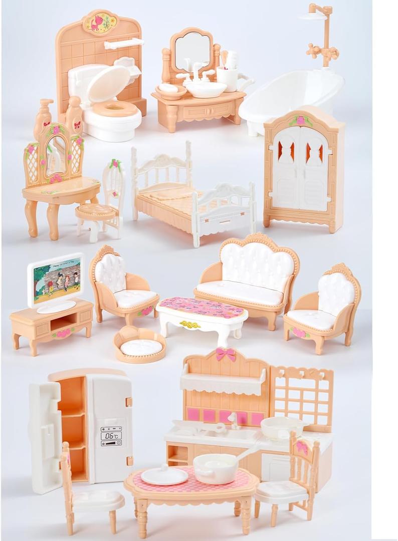 35 Pcs Dollhouse Furniture Accessories Set Mini House Furniture Small Dollhouse Miniature Furniture Play House Accessories 1:12 Tiny Kitchen Bedroom LivingRoom Bathroom Boy Girl Toddler3Y+