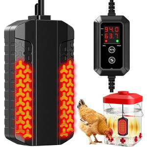 Heated Chicken Waterer with Smart LCD Screen, Chicken Water Heater for Under 6 Gallons Waterer, Thermostatic Control & Prevent Water Freezing, Fast Heating Water for Chickens, Ducks, Geese in Winter
