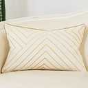 Avigers 12 x 20 Inch White Gold Striped Geometric Lines Embroidery Velvet Cushion Case Luxury Modern Lumbar Throw Pillow Cover Decorative Pillow for Couch Living Room Bedroom Car 30 x 50cm