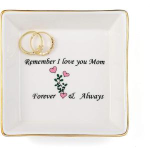 JoycuFF Trinket Dishes for Jewelry Mom Mother Birthday Christmas Mothers Day Gift Jewelry Tray for Rings Necklaces Bracelets Earrings Remember I Love You Mom Jewelry Dishes