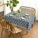 Horaldaily Spring Tablecloth 6084 Inch Rectangular, Dark Teal Traditional Vintage Botanical Pattern Daisy Flower Washable Seasonal Table Cover for Party Picnic Dinner Decor