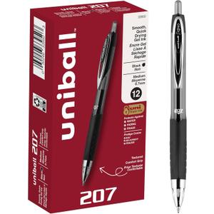 uni-ball 207 Retractable Gel Pens Medium Point, 0.7mm, Black, 12 Pack