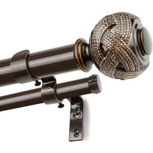 1 Inch Double Curtain Rods 36 to 72 Inches(3-6 ft) Bronze Drapery Rods for Windows 24 to 68 Inches, Telescoping Dual Curtain Rod with Woven Leaf Finials