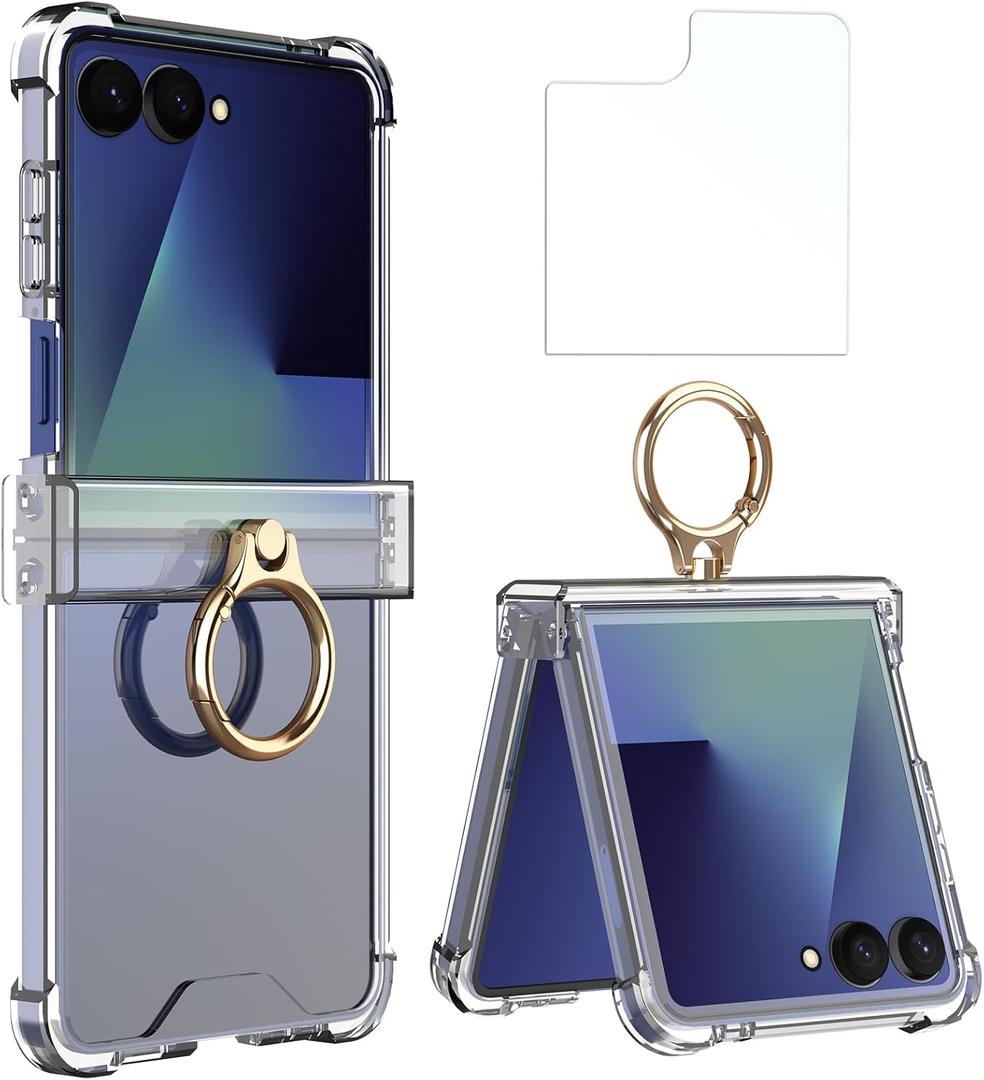 Simpeak Case with Screen Protector Compatible with Samsung Galaxy Z Flip 7, Soft TPU Bumper Case Cover with Ring Replacement for Galaxy Z Flip 7 2025, Anti-Scratch, Shockproof (Clear)