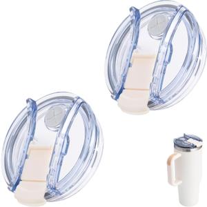 40 OZ Tumbler Lid Replacement Fit for Stanley Cup, 2 Pack Tumbler Covers with Lock for Stanley (WHITE)