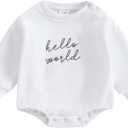 VISGOGO Newborn Infant Baby Boy Girls Oversized Romper Little Dude Sweater Onesie Coming Home Outfit Neutral Clothes (0-3 Months, Hello World-white)