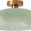 Mid Century Ceiling Light Fixture - Milk Glass Shade, Gold Modern Flush Mount Lamp for Hallway, Dining Room, Kitchen