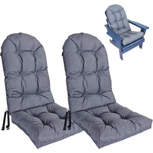 Outdoor Adirondack Chair Cushions Set of 2, Waterproof Patio Rocking Chair Cushions High Back, Thickened Patio Chair Pad for Indoor with Adjustable Straps,48x19x4 inches (2, Dark Grey)